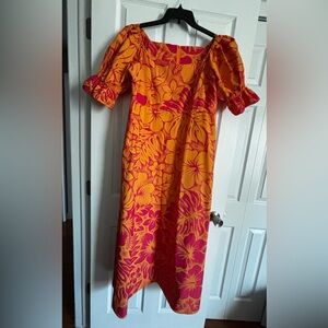 Floral Red and Orange Hawaiian Dress